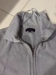 Grey Ribbed Half Zip Top