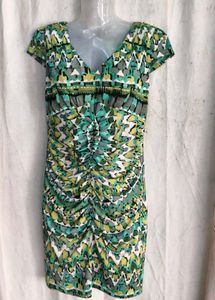 I. Stylish Ruched Geometric Print Dress