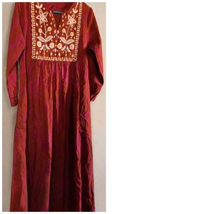 Beautiful Rust Kurta with White Embroidery