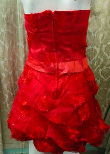 Red Floral Strapless Party Dress
