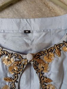 Light Blue Kurta Set with Embellished Sleeves
