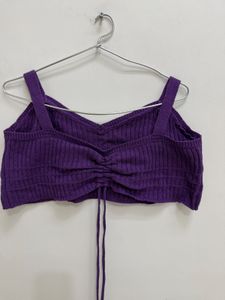 Purple Ribbed Crop Top