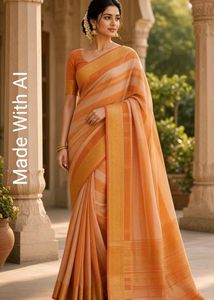 Beautiful Orange Striped Saree (without blouse)