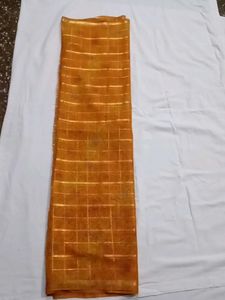 Elegant Orange Saree with Golden Stripes