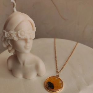 Real Sunflower Floral Necklace Pendant