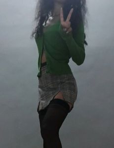 Green Cardigan Ribbed Top