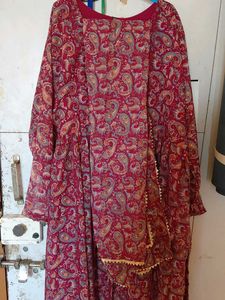 Elegant Red Paisley Print Gown