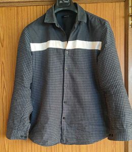 Men's Grey & White Striped Checkered Shirt