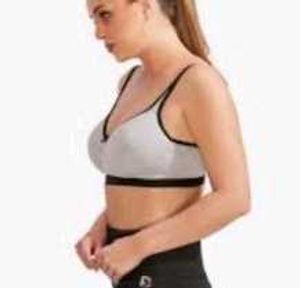 Comfortable Grey Sports Bra with Black Trim