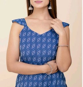 Printed Pure Cotton Straight Kurta for Women (Blue