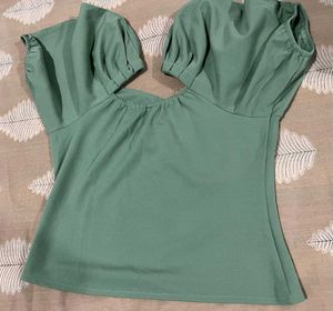 Chic Green Puff Sleeve Top