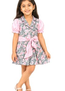 Floral Puff Sleeve Dress with Bow