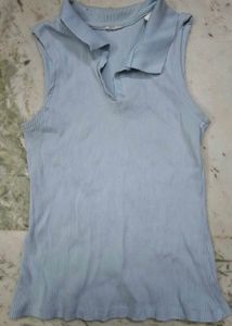 Light Blue Sleeveless Polo Top