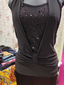 Black Y2K halter neck sparkle top