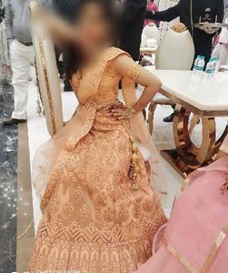 Peach Embroidered Lehenga Choli Set