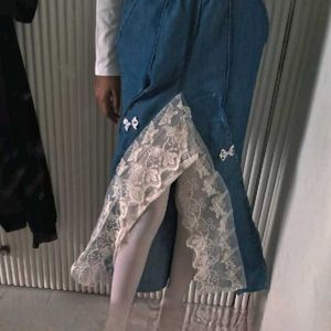 Denim Skirt with Lace Inserts✨️