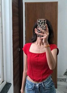 Red Square Neck Crop Top