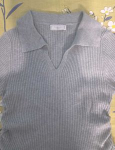 Grey Ribbed Polo Top ✨