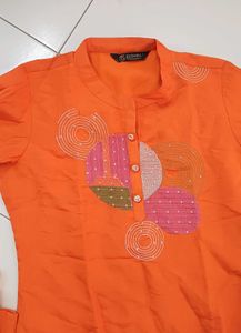 Orange Kurta Set with Embellishments