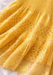 New Pinterest Boho Yellow Smocked Tiered Midi Skir