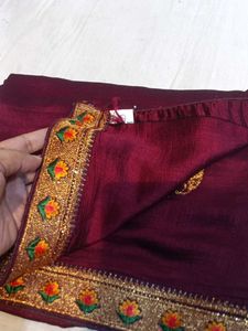Elegant Maroon Saree with Gold Embroidery
