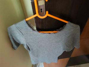 Grey Ribbed Cropped Top