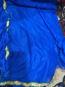 Blue Saree with Gold Border light weight