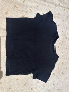 Ribbed Black Cropped T-Shirt