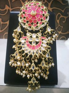 Kundan Pink Very Big Jumkas