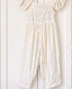 Cream Embroidered Jumpsuit with Bow Detail
