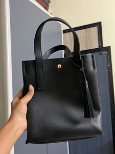 Chic Black Tote Bag with Tassel