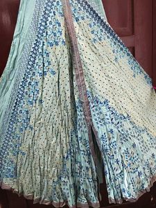 Blue Printed Anarkali Gown