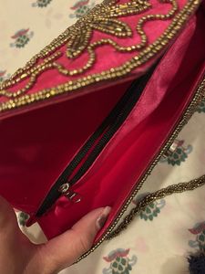 Pink Beaded Clutch Bag
