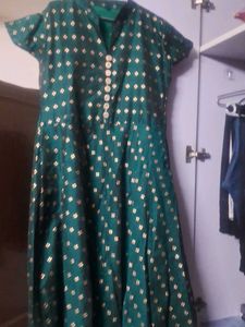 Elegant Teal Brocade Gown