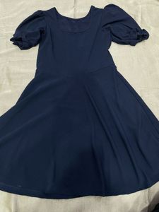 Navy Blue Puff Sleeve Dress