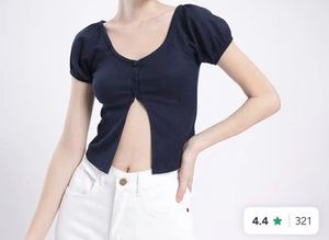Navy Blue Puff Sleeve Top