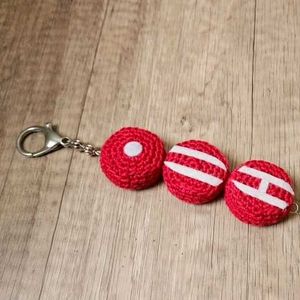 Crocheted Red Keychain with White Accents