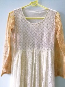 Cream Long Kurti For Women