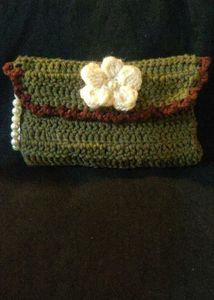 Handmade Crochet Clutch/purse with Flower Accent