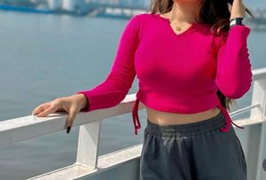 Hot Pink Cropped Long Sleeve Top