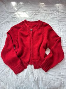 Chic Red Knit Cardigan