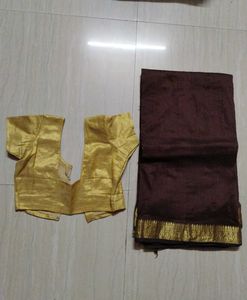 Brown Saree with Golden Blouse