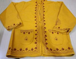 Stylish Mustard Yellow Embroidered Woolen Jacket f