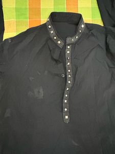 black kurta with silver hand work design