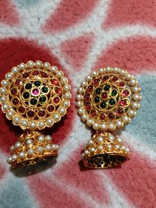 Pearl Kempu Jadau Jhumka Traditional Look