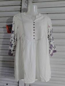 White Floral Print Kurta