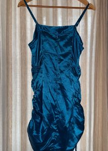 Stunning Teal Ruched Satin Dress