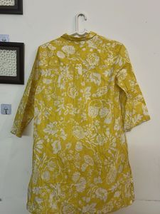 Fabindia Women’s Yellow Floral Cotton Shirt Dress