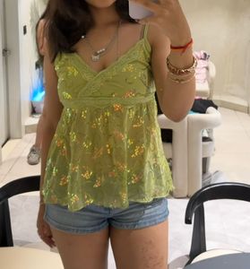 Sparkly y2k green top