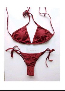 Maroon Twisted Bandeau Bikini Set